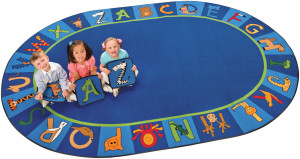 A to Z oval area rug for preschool alphabet games