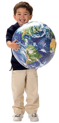 Preschool Boy holding globe